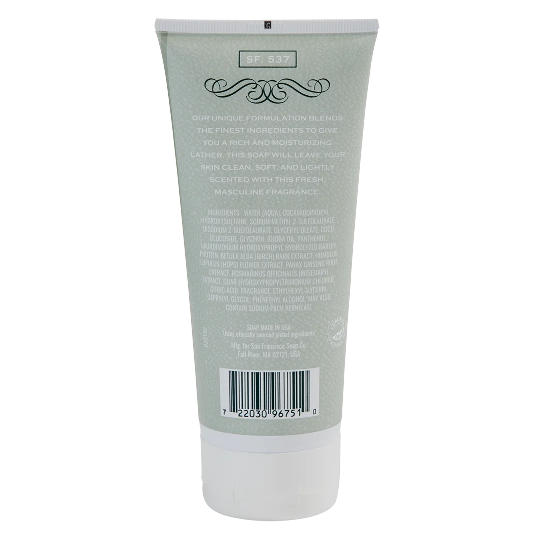 Man Bar Face & Body Wash, Black Pine, back side of tube