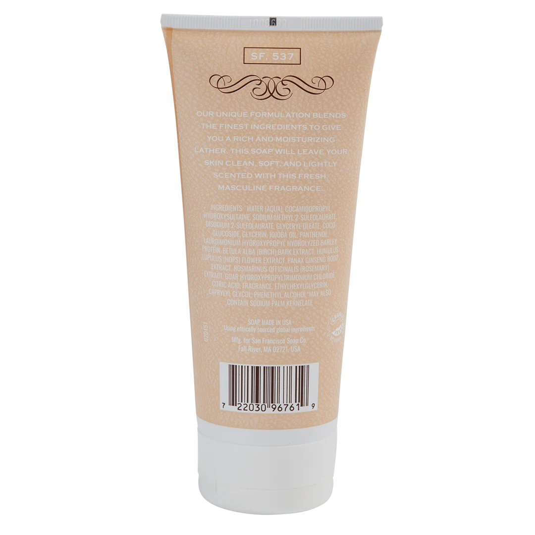 Man Bar Face & Body Wash, Ginger Musk, back side of tube