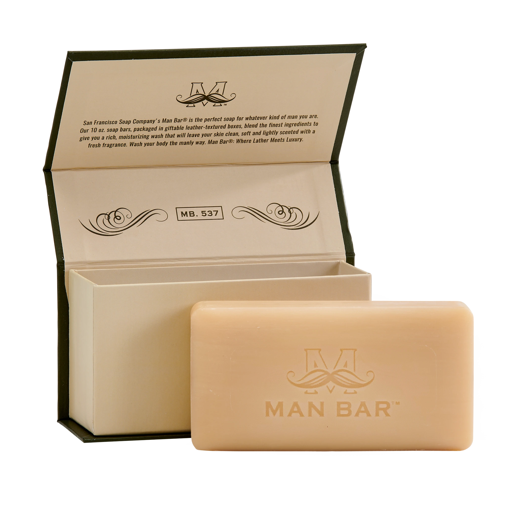 Man Bar Invigorating Bergamot Cognac, open view of box