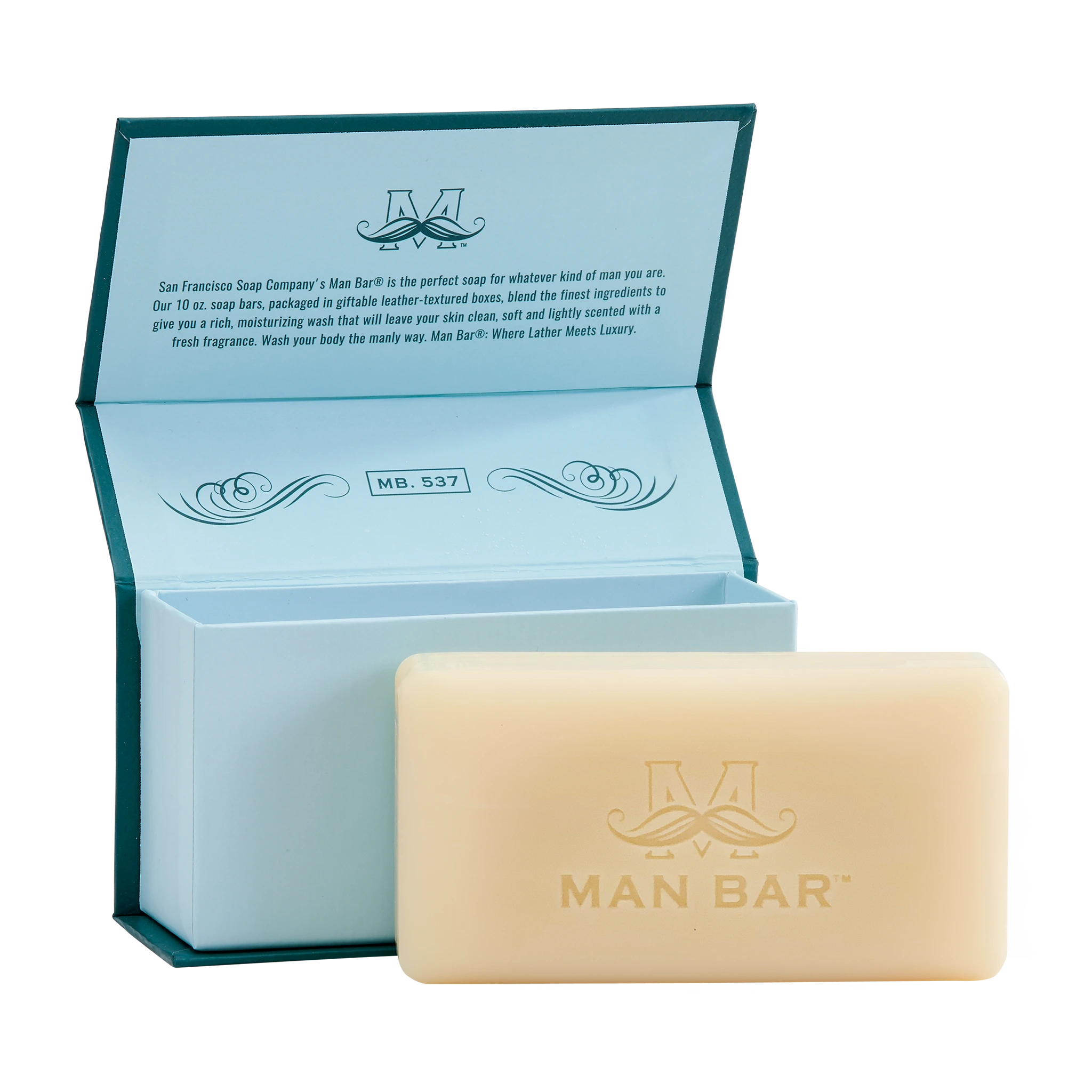 Man Bar Clean Comfort Coastal Driftwood, open view of box