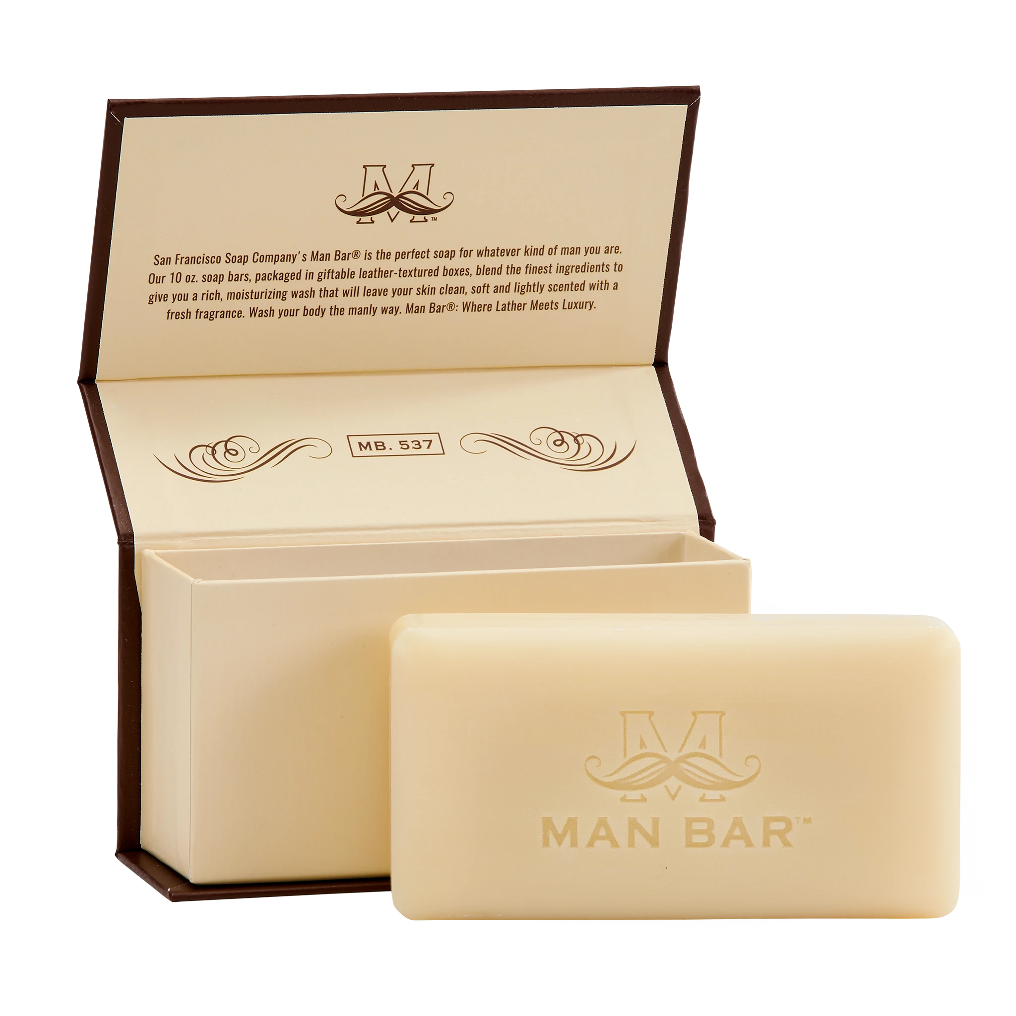 Man Bar Revitalizing Exotic Musk & Sandalwood, open view of box