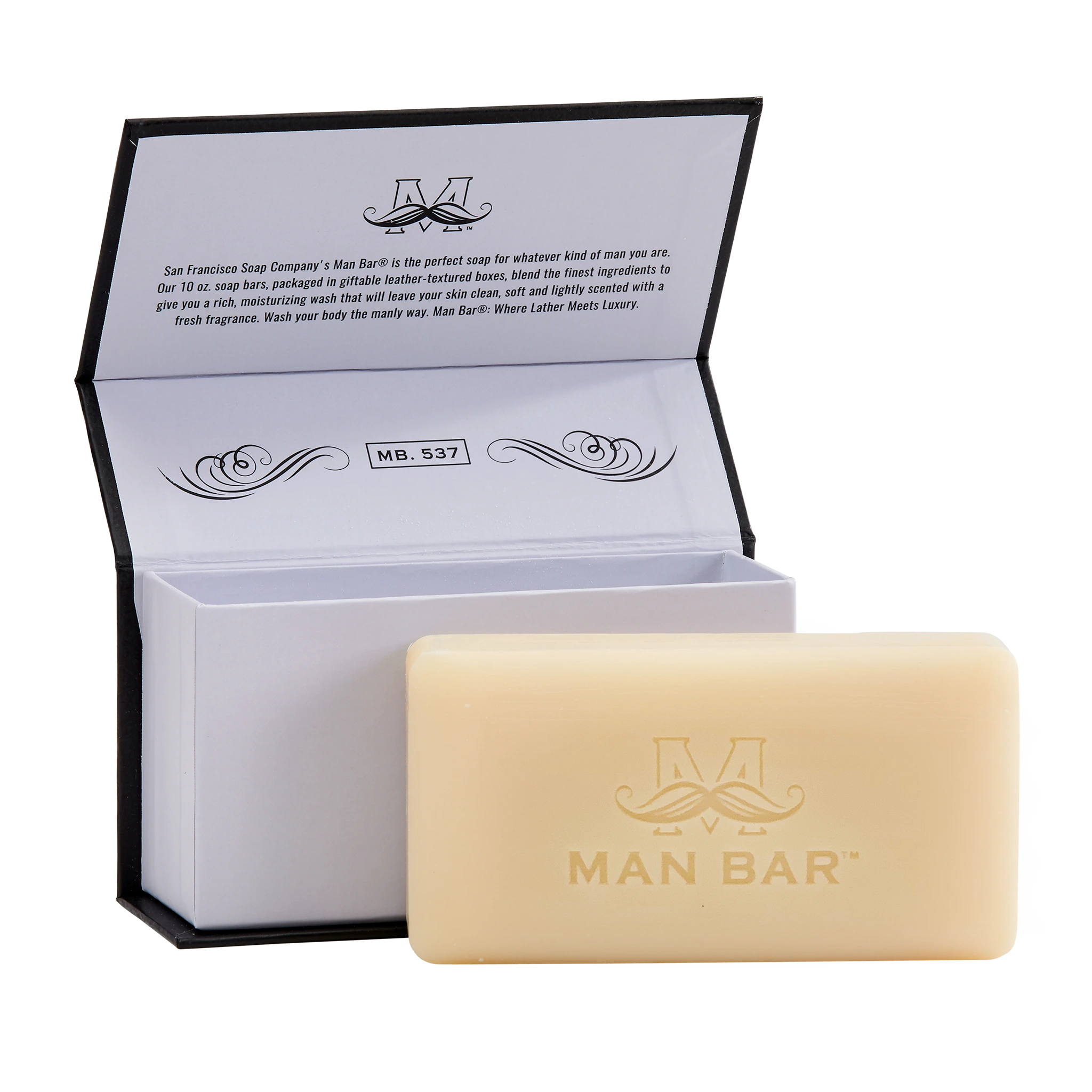 Man Bar Moisturizing Midnight Amber, open view of box