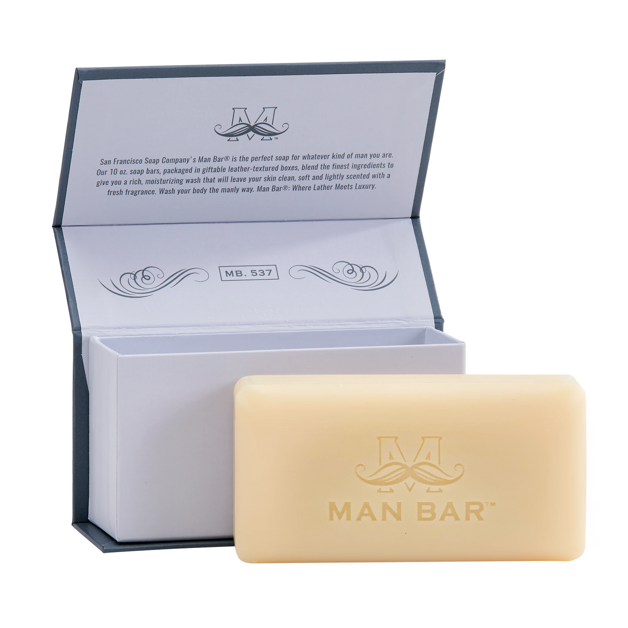 Man Bar Refreshing Peppered Patchouli, open view of box