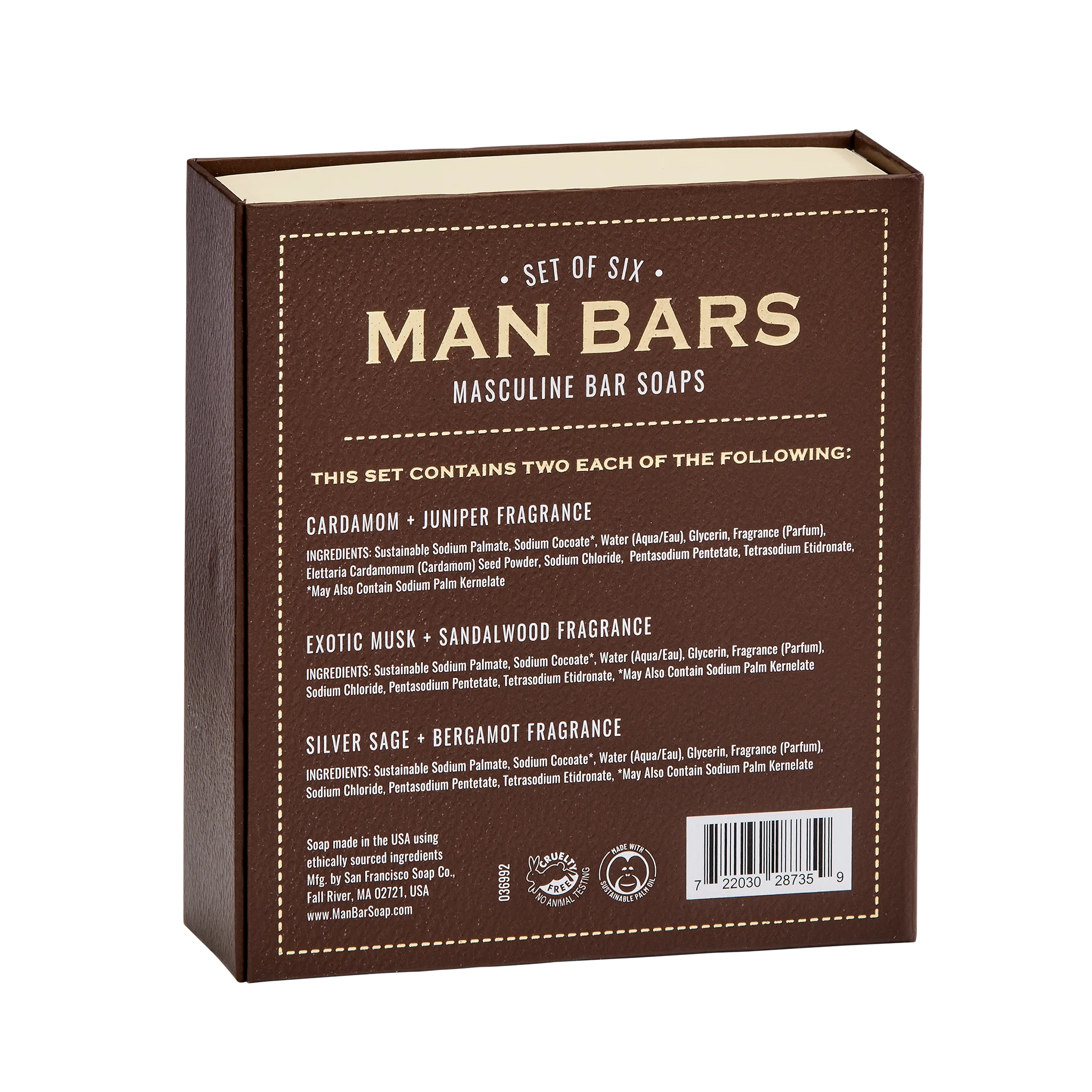 Man Bar 6 piece sampler set, back side of box