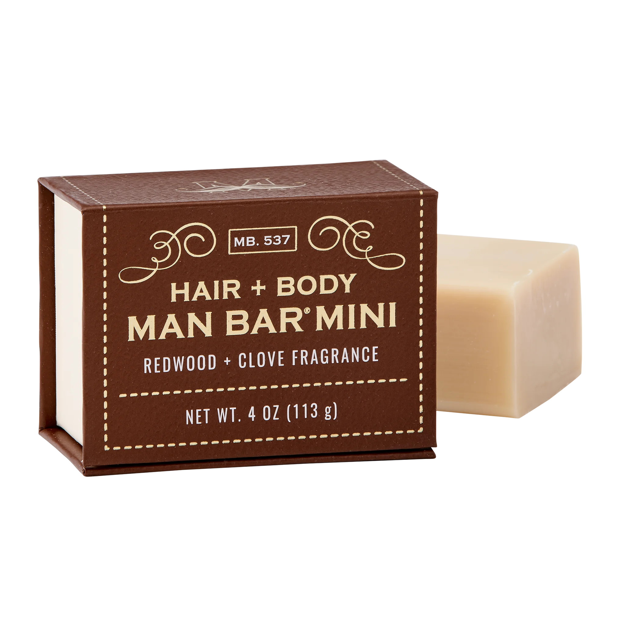 Man Bar Mini, Redwood & Clove soap with box
