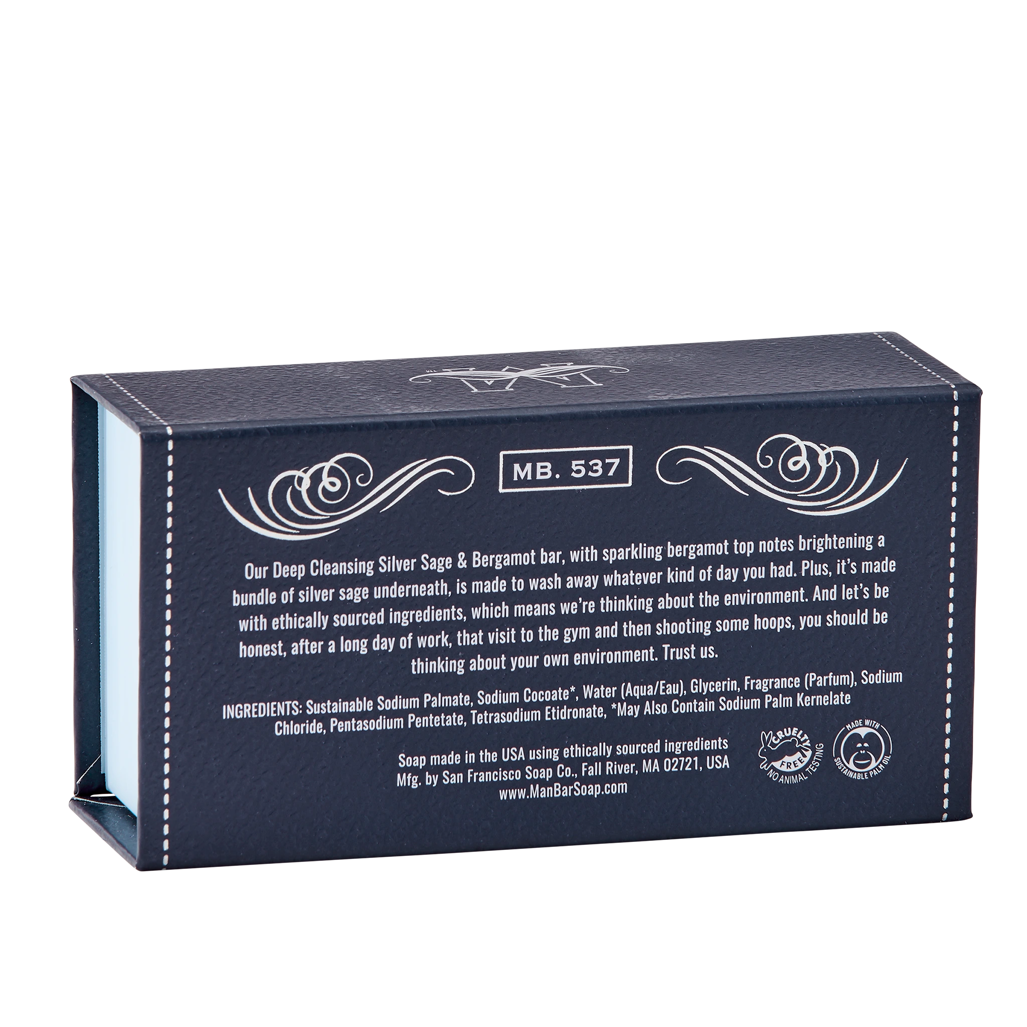 Man Bar Deep Cleansing Silver Sage & Bergamot, back side of box