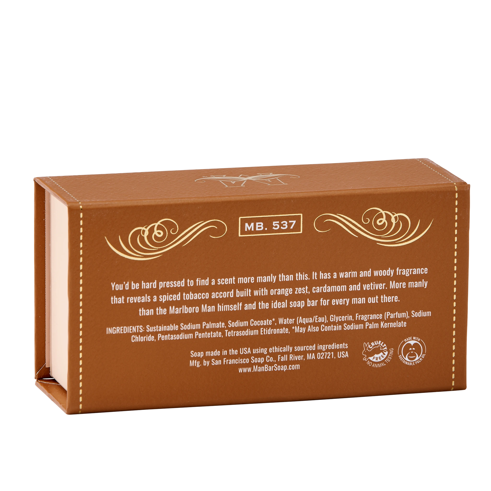 Man Bar Moisture Rich Spiced Tobacco, open view of box