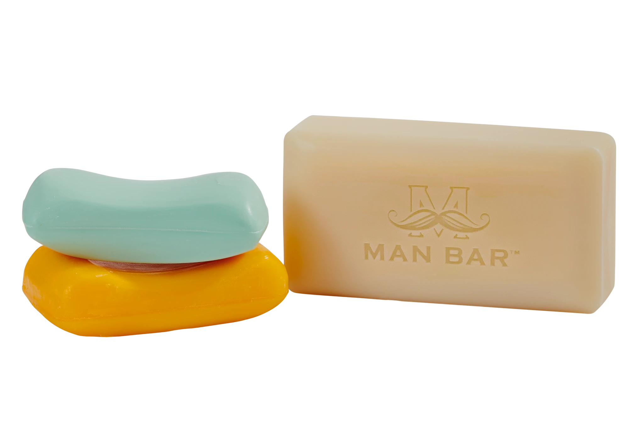 Large Man Bar soap compared next to two different much smaller grocery-brand soaps